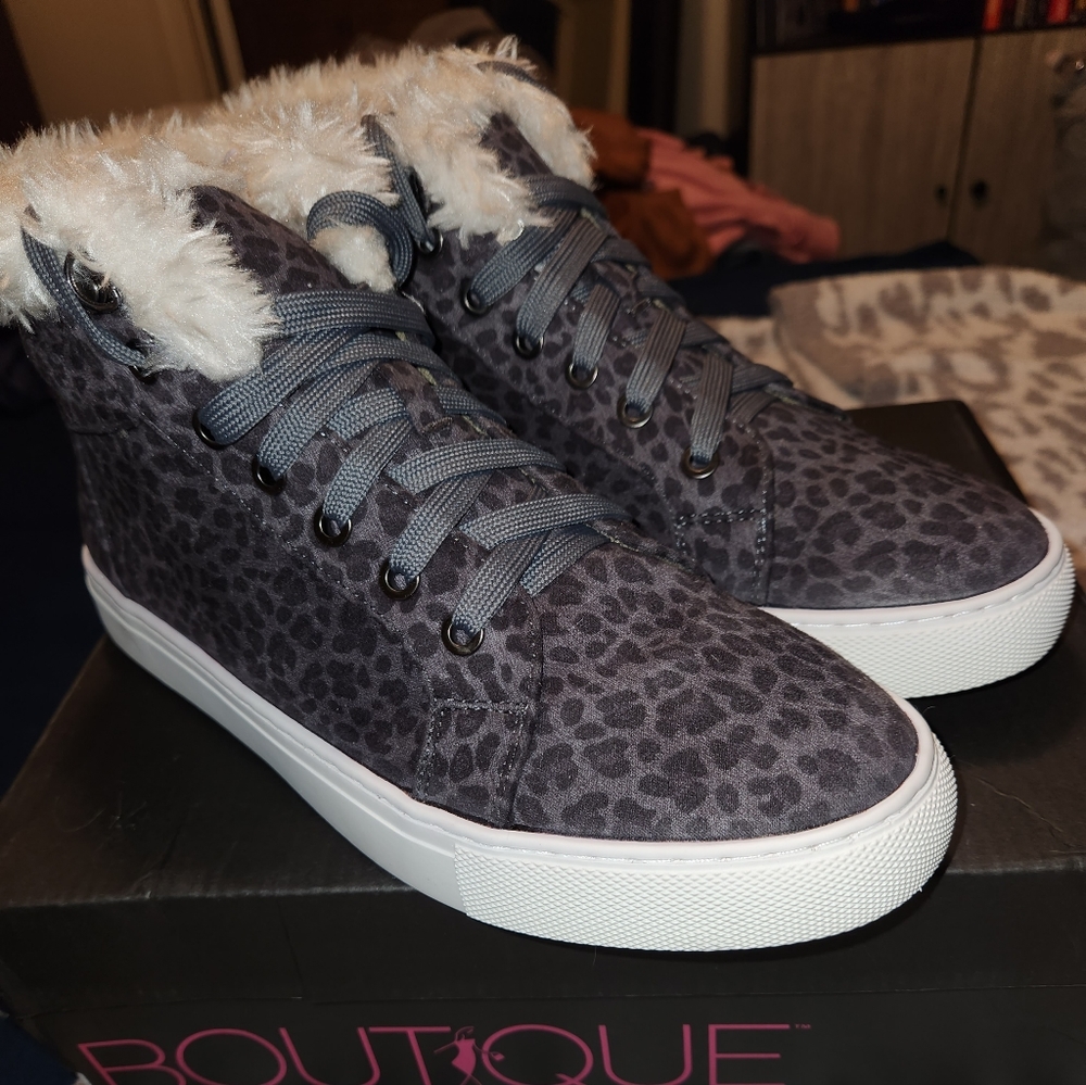 CORKYS GREY LEOPARD HIGH TOP SHOES